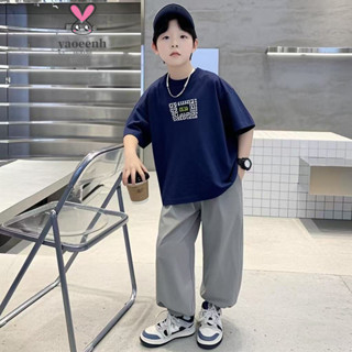 【YAOEENH】120-170CM 夏季男童時尚印花休閒套裝 中大童字母短袖長褲運動兩件套 現貨 快速出貨