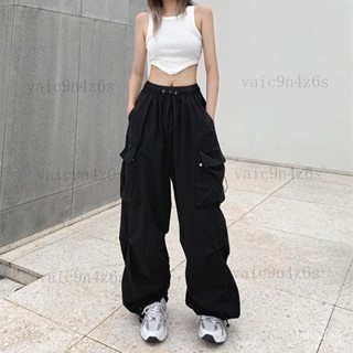 休閒工裝褲褲美式複古嘻哈女直筒寬鬆長褲高腰顯瘦多口袋運動休閒褲子vaic