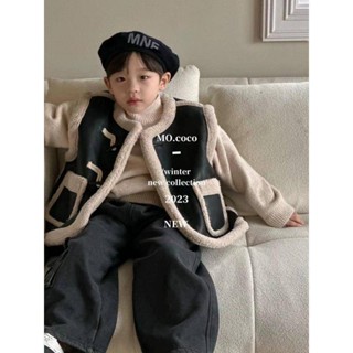 Smile Kids 兒童馬甲 臺灣出貨 童裝男童2024秋冬新款百搭時尚兒童皮毛一體保暖洋氣馬甲潮酷背心