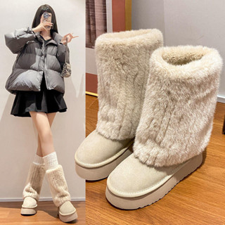 臺灣出貨 雪地靴 棉靴 棉靴 大碼女鞋35-43 寬肥胖腳41厚底雪地靴女 毛毛保暖加絨加厚冬季棉鞋