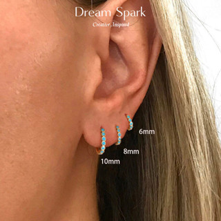 Dream Spark｜極簡多尺寸鋯石耳環疊戴時尚藍松石