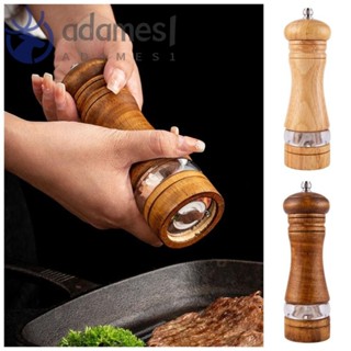 ADAMES手動鹽胡椒研磨機,可調節粒度經典的鹽和胡椒磨,陶瓷磨芯可補充裝帶透明視窗橡膠木胡椒瓶
