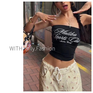 Milyfashion 字母印花吊帶抹胸背心夏季修身顯瘦打底複古