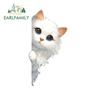 EARLFAMILY 13cm Cat Peeker 可愛卡通汽車貼紙空調摩托車防刮貼花適用於任何平面光滑清潔表面