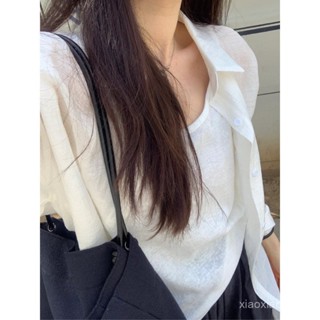 防曬上衣 白色女 寬鬆外套罩衣薄款 襯衫女生 襯衣 新款慵懶風 韓係 夏裝 休閒長袖