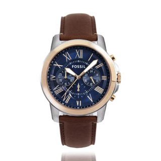 FOSSIL | 羅馬時標三眼計時腕錶 - 藍/白鋼X玫瑰金 FS5150