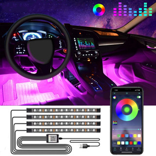【JJcar】汽車氛圍燈led裝飾燈5050 12smd一拖四18燈APP七彩聲控腳底氣氛燈🎉全館下殺🎉03