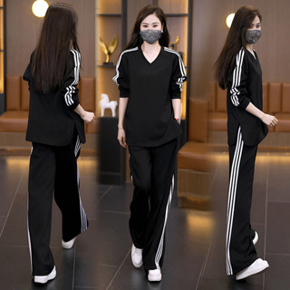 實拍大碼潮牌休閒運動服套裝女2024年秋季新款長袖時尚兩件套女