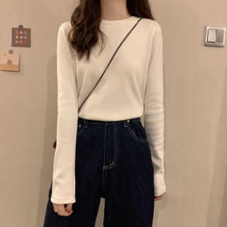 胖胖美依 上衣 長袖T卹 發熱衣 保暖 內搭衫 S-2XL新款圓領加絨加厚保暖打底衫​​長袖上衣女德絨T卹-2379.
