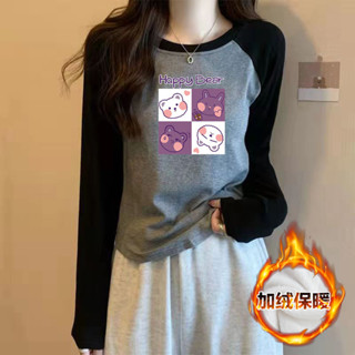 胖胖美依 上衣 長袖T卹 印花上衣 中大尺碼 發熱衣 保暖 M-3XL新款德絨加絨加厚洋氣上衣-2541.