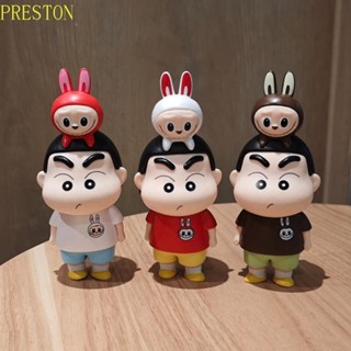 PRESTONWVLabubu蠟筆小新手辦,雕像日本卡通蠟筆小新Labubu模型,PVC娃娃