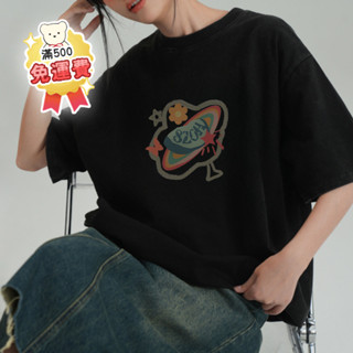 【OHSHI｜臺灣24h出貨】美式復古隕石設計印花T恤 寬鬆大尺碼oversize女生上衣 純棉短袖T恤 情侶t 533