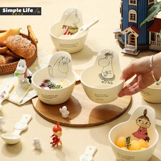 moomin姆明奶油風餐具卡通手柄碗可愛陶瓷碗兒童專用家用米飯碗勺