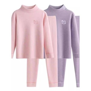 Angel Baby 臺灣現貨 女童套裝 半高領兒童德絨保暖內衣套裝女刷毛中領大童男童女童秋衣秋褲純棉