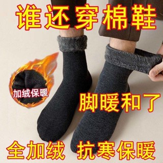 男士厚襪子 秋冬季刷毛加厚雪地襪 中筒抗寒保暖襪 男士足部保暖襪 腳部保暖防護用品