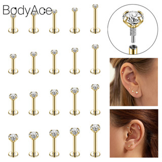 Bodyace 1 件 16G/18G 耳環水晶耳釘海螺耳環唇穿孔螺旋耳環金耳釘