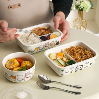 便當盒 便攜微波飯盒 tempat nasi 陶瓷扣蓋飯盒微波爐加熱專用上班族帶蓋卡通學生保鮮碗分格便當盒