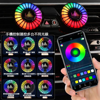 🔥【臺灣專版】汽車雙環LED氛圍燈 聲控音樂節奏光效 車內氣氛燈 七彩漸變空調出風口裝飾 免安裝USB充電 專車適用