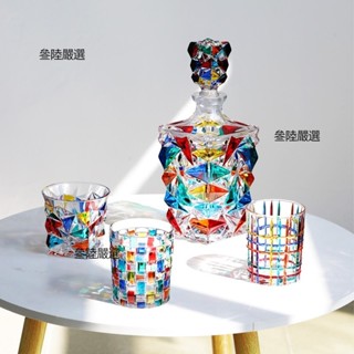 ⭐ 義大利 Zecchin Design 多色水晶威士忌酒杯 哥特式老式搖滾玻璃杯 手繪炫彩威士忌酒杯S