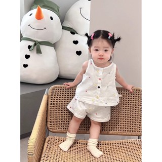 嬰兒衣服夏季薄款上衣可愛短褲兩件套女寶寶夏裝超萌背心褲子套裝