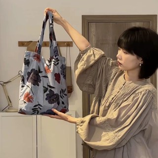 【BUDOUDOU】 森林系復古風植物花卉斜揹包包灰藍手提包棉麻布袋大容量托特包閨蜜情侶禮物