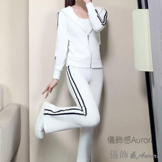儀飾感❣棒球外套棒球服套裝女 運動套裝女 運動服女 秋冬新款長袖拉鍊上衣女 喇叭褲子休閒運動時尚兩件套