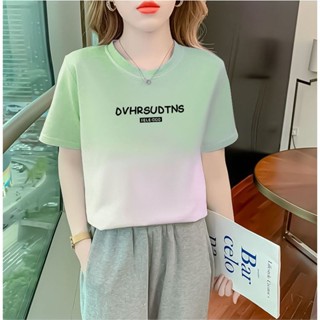衣時尚 短袖T卹 印花上衣 小衫 T恤衫 原宿風 S-2XL 新款漸變短袖字母印花設計小眾時尚上衣體卹-3941.