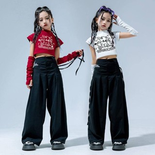 現貨 100-170cm 女孩爵士舞服裝 女童少兒街舞潮表演服 jazz舞蹈服嘻哈走秀短版露肚表演服裝AKS053