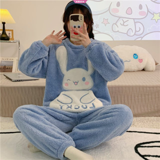 三麗鷗 Hello Kitty Kuromi My Melody Cinnamoroll 韓版女式法蘭絨抓絨襯裡加厚睡衣