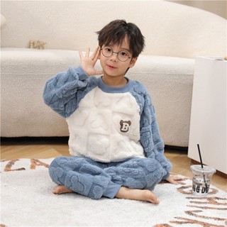 全場免運💯男童睡衣秋冬季法蘭絨2025新款兒童家居服套裝男孩女孩 XEHR
