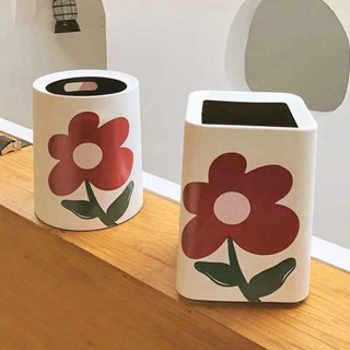 廁所垃圾桶 桌上垃圾桶 垃圾桶 高顏值ins風送你一朵小紅花垃圾桶雙層垃圾筒鬱金香塑膠宿舍紙簍