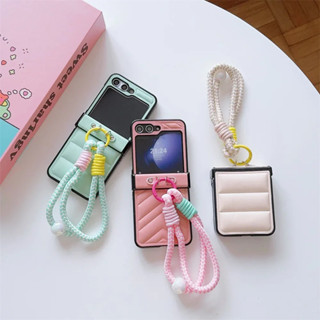 SAMSUNG 羽絨服式 PU 皮套帶腕帶手鍊適用於三星 Galaxy Z Flip 6 5 4 3 5G 硬鉸鏈保護手