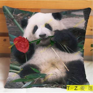 T·Z優選 貓熊和花抱枕成都花花卡通玩偶沙發客廳臥室宿捨床頭靠枕 抱枕套 創意禮物 生日禮物 交換禮物