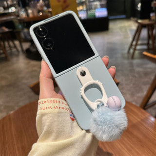 漫柔藍色 毛絨手提指環扣 摩托羅拉 Moto razr 60 ultra 手機殼 三星 ZFlip6 oppo 防摔殼作