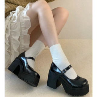 樂福鞋 黑色單鞋 高跟鞋 女日系配裙子小皮鞋 制服英倫學院風小皮鞋 鬆糕底樂福鞋 外穿百搭瑪麗珍鞋