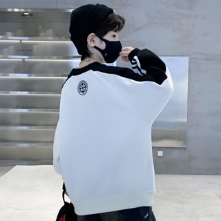 現貨 120-170CM 秋季男童字母印花寬鬆休閒大學T 中大童時尚帥氣條槓長袖上衣