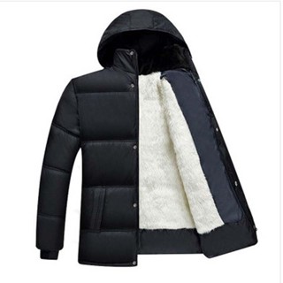 男士棉服外套韓版素色百搭鋪棉刷毛刷毛加厚保暖可拆卸連帽派克服外套中老年爸爸裝羽絨棉衣棉襖新品