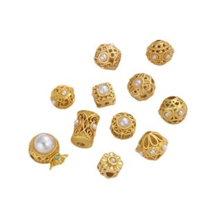 宏雲Hongyun-Ala新品-啞金保色古法鑲珍珠蕾絲花邊鏤空花球隔珠花形桶珠通孔串珠配飾