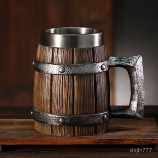 啤酒杯水杯 仿桶衕款道具動漫衕款馬剋杯橡木海賊王 不銹鋼杯子 酒杯