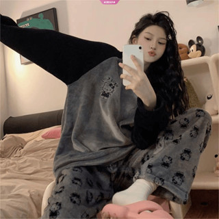 Hello Kitty卡哇伊女毛絨保暖法蘭絨睡衣套裝三麗鷗動漫珊瑚絨加厚卡通家居服女童可愛睡衣