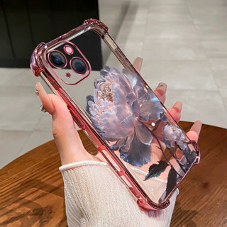 IPhone 13 14 pro max 14 plus 13 mimi手機殼大蓮花四角矽膠TPU透明軟殼KXH手機殼