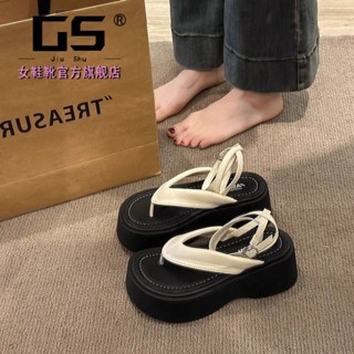 羅馬涼鞋女2024新款夏季復古配裙子一字帶鬆糕厚底夾趾人字沙灘鞋
