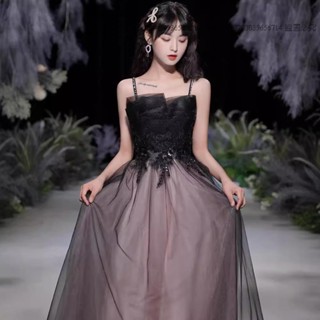 『錦繡嚴選』 黑色晚禮服女高階輕奢小眾名媛生日派對走秀舞會長款主持演出服春