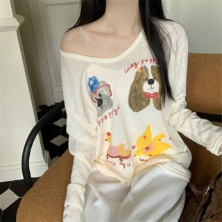 Sunscreen cover shirt 小眾趣味印花長袖T恤女薄款防曬上衣秋季時髦慵懶寬鬆設計感罩衫 cheng