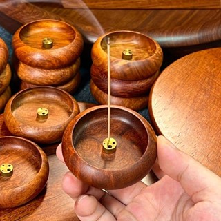 【聚財貓】花梨木實木圓形四孔香插 旅行香座室內檀香沉香香爐