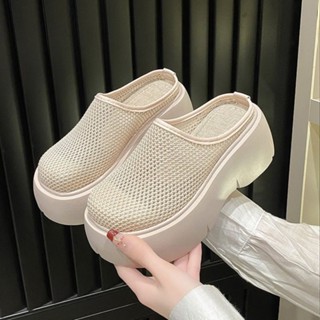 Xuan.選 厚底洞洞包頭拖鞋女外穿2025夏季網麵透氣新款ins網紅懶人涼鞋子