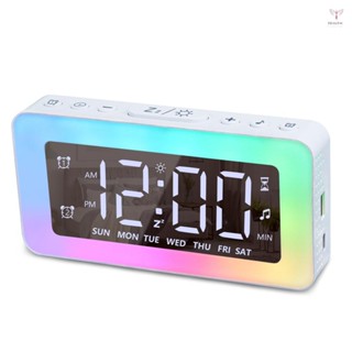 Led 數字時鐘發光電子鬧鐘鏡面夜燈,帶 2 個鬧鐘定時器功能支援 8 種燈光模式音量/亮度可調,適用於家庭臥室客廳