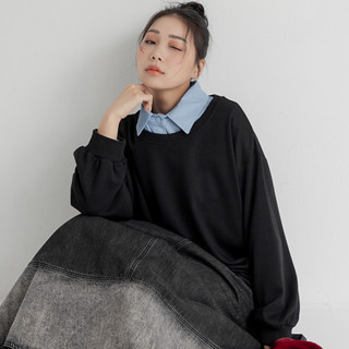 【PolyLulu】 波妞休閒寬鬆中長版長袖大學TEE 中大尺碼上衣
