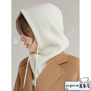 熱銷出貨✨披肩✨防寒純羊毛帽子圍脖一體女秋冬季連帽圍巾脖套加厚保暖針織毛線帽