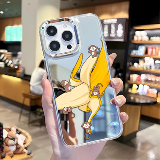 可愛香蕉猴子11pro防摔iPhone16promax手機殼15pro鏡面12pro保護殼14plus硬殼大孔13pro